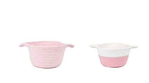 Set of 3 Pink Cotton Rope Baskets Small Storage Baskets for Keys Toys Little Items Cute Pink Baskets for Baby Room Living Room Mini Woven Baskets with Handles Organizer for Nursery Room