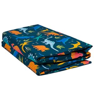 wildkin kids nap mat cover for boys & girls, sewn-in flap design rest mat cover, perfect for preschool & daycare, fits our vinyl nap mat up to 1.5 inches including basic sleep mat (jurassic dinosaurs)