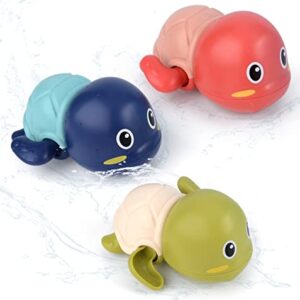 TOHIBEE Bath Toys, 3 Pack Cute Swimming Turtle Bath Toys for Toddlers 1-3, Floating Wind Up Toys for 1 Year Old Boy Girl, New Born Baby Bathtub Water Toys, Preschool Toddler Pool Toys