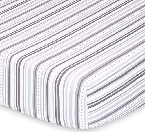 The Peanutshell Fitted Crib Sheet Set for Baby Boys or Girls, Grey Elephants and Stripes, Unisex 2 Pack Set