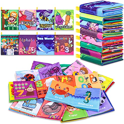 Baby Bath Books,Nontoxic Fabric Soft Baby Cloth Books, Early Education Toys,Waterproof Baby Books for Toddler, Infants Crinkly Cloth Book Bath Toys for 6 to 12 - 18 Months - Pack of 8