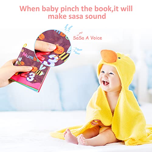 Baby Bath Books,Nontoxic Fabric Soft Baby Cloth Books, Early Education Toys,Waterproof Baby Books for Toddler, Infants Crinkly Cloth Book Bath Toys for 6 to 12 - 18 Months - Pack of 8