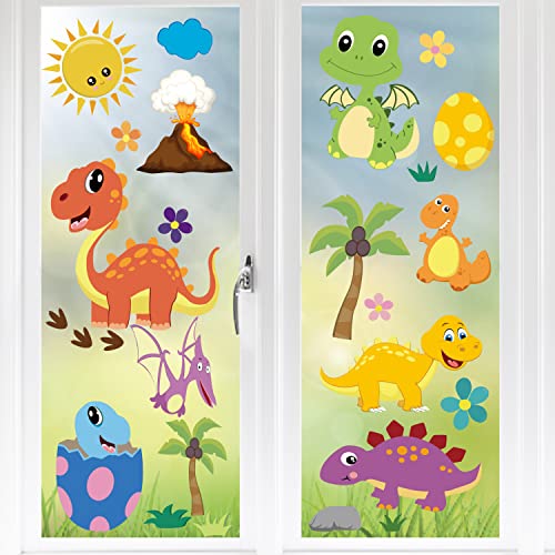 CCINEE 85 PCS Dinosaur Window Cling Decals for Kids,Assorted Cute Dinosaur Foot Print Eggs Window Sticker Decorations for Kids Toddlers