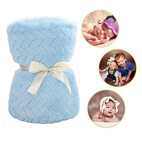 Baby Blanket Flannel, Cozy Throw Blankets for Newborn Infant and Toddler, Super Soft and Warm Receiving Baby Blanket for Crib Stroller (Blue 25 * 32")
