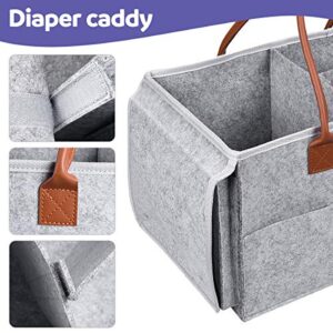 PAPERKIDDO Baby Diaper Caddy Organizer with Changing Table, 2 in 1 Portable Felt Nursery Storage Bin and Car Organizer for Diapers, Baby Wipes and Toys