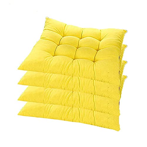 YYRZ Set of 4 Indoor/Outdoor Chair Cushion, Cotton Chair Pads Square, Cushions for Wicker Chair Seat, for Rocking, Dining, Patio, Camping, Kitchen Chairs (40X40cm),Yellow