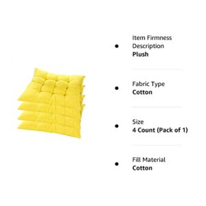 YYRZ Set of 4 Indoor/Outdoor Chair Cushion, Cotton Chair Pads Square, Cushions for Wicker Chair Seat, for Rocking, Dining, Patio, Camping, Kitchen Chairs (40X40cm),Yellow