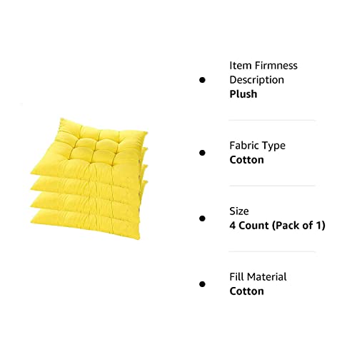 YYRZ Set of 4 Indoor/Outdoor Chair Cushion, Cotton Chair Pads Square, Cushions for Wicker Chair Seat, for Rocking, Dining, Patio, Camping, Kitchen Chairs (40X40cm),Yellow