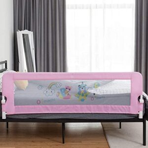 baby joy bed rails for toddlers, 69 inch extra long w/safety straps, swing down safety bed guard for convertible crib, folding baby bedrail for kids twin double full size queen & king mattress (pink)
