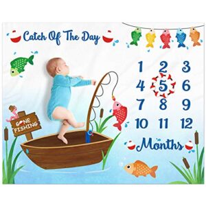 gone fishing baby monthly milestone blanket little fisherman bobber photo prop blanket the big one ideas for newborn boy and girl nursery décor 40" x 50"