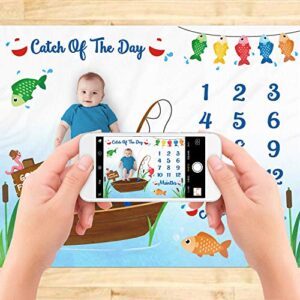 Gone Fishing Baby Monthly Milestone Blanket Little Fisherman Bobber Photo Prop Blanket The Big One Ideas for Newborn Boy and Girl Nursery Décor 40" X 50"