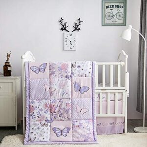 la premura lilac butterfly baby girl crib bedding set for girls – butterfly 3 piece standard size crib bedding sets in pastel pink and purple