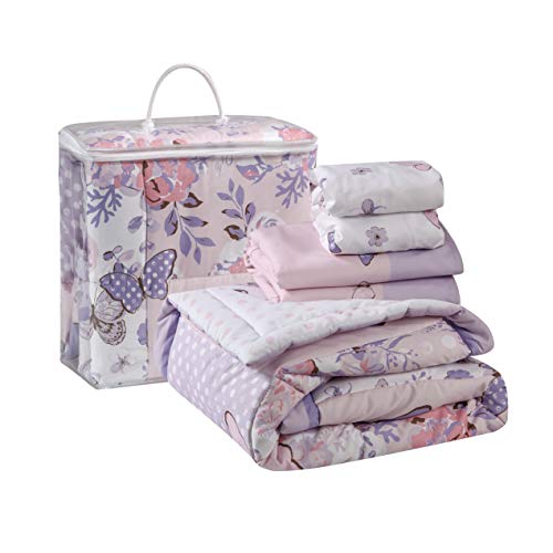 La Premura Lilac Butterfly Baby Girl Crib Bedding Set for Girls – Butterfly 3 Piece Standard Size Crib Bedding Sets in Pastel Pink and Purple