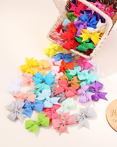 doboi 80PCS 2'' Baby Girls Fully Lined Grosgrain Boutique Solid Color Ribbon Mini Hair Bows Clips for Teens Infants Kids Toddlers Newborn Children Set of 40 Pairs