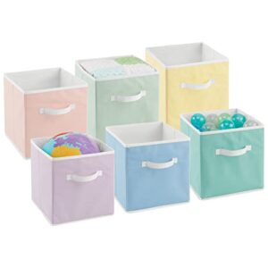 mdesign small fabric collapsible organizer cube bin box with front handle for cube furniture units, closet or bedroom storage, holds clothing and linens - lido collection - 6 pack - bright multicolor