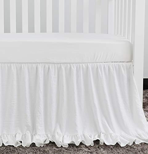 Crib Ruffle Skirt Baby Girl Boys Nursery Bedding Dust Ruffle (White)