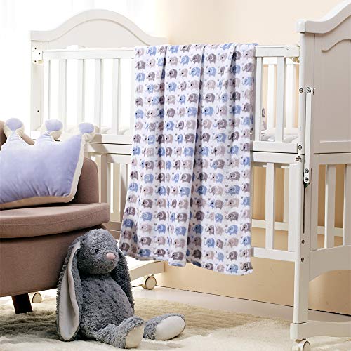 CREVENT 30"X40" Cute Lightweight Silky Cozy Warm Baby Blanket for Boys Infant Toddler Newborn Unisex Crib Cot Stroller, Baby Shower, Summer Spring - Blue Elephant