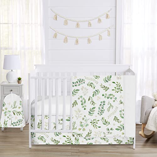 Sweet Jojo Designs Floral Leaf Baby Kid Clothes Laundry Hamper - Green and White Boho Watercolor Botanical Woodland Tropical Garden