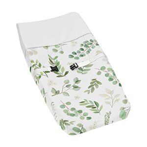 sweet jojo designs floral leaf girl baby nursery changing pad cover - green and white boho watercolor botanical woodland tropical garden