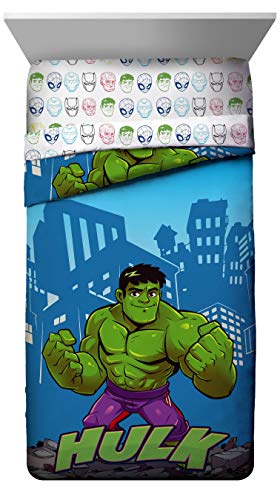 Jay Franco Marvel Super Hero Adventures Hulk Out 4 Piece Toddler Bed Set – Super Soft Microfiber Bed Set Includes Toddler Size Comforter & Sheet Set (Official Marvel Product)