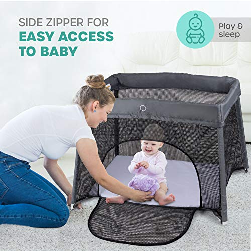 2 in 1 Travel Crib & Bassinet – Lightweight, Pack Play-Yard for Infants & Toddlers. Simple Assembly & Easily Collapsible. Portable Crib, Baby Bed. Mattress & Fitted Sheet Included