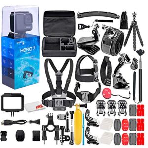 gopro - hero7 silver 4k waterproof action camera - with 50 piece accessory kit - touch screen 4k hd video - 10mp photos - live streaming stabilization - silver (ecommerce packaging) - loaded bundle