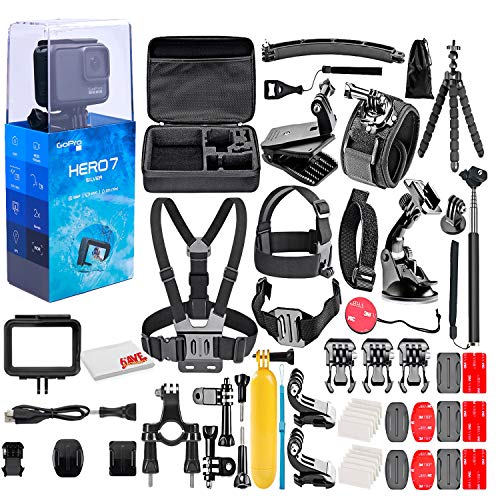 GoPro - HERO7 Silver 4K Waterproof Action Camera - with 50 Piece Accessory Kit - Touch Screen 4K HD Video - 10MP Photos - Live Streaming Stabilization - Silver (Ecommerce Packaging) - Loaded Bundle