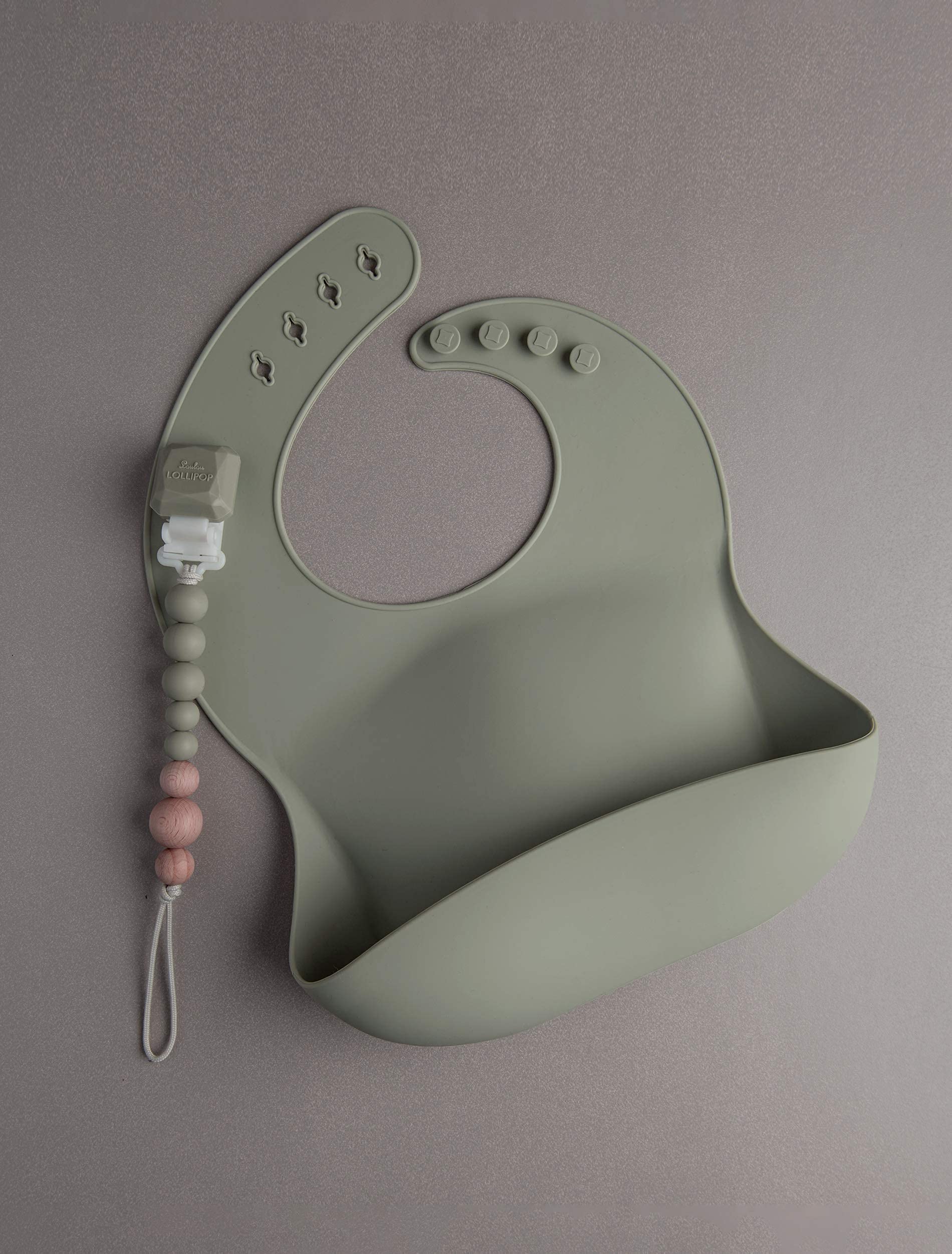 Loulou Lollipop Waterproof Baby Silicone Feeding Bib - Silver Sage