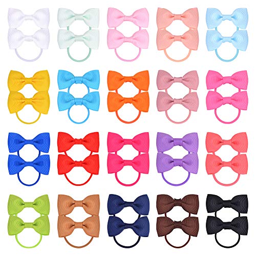 40PCS 2 Inches Baby Girls Hair Bows Ties Mini Boutique Elastic Hair Rubber Ribbon Hair Band Accessories for Kids Toddlers Infants (40 PCS), Multi-colored