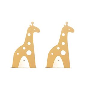 loupdeloup cute bookends,non skid giraffe animal book ends for shelves decorative for kids yellow 1 pair