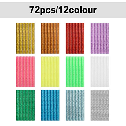 72PCS Glitter Hot Glue Sticks - 0.4x3.9" Gartful Colored sprinkle Hot Melt Glue Sticks, Full Size, Adhesive Sticks for DIY Handmade, Art & Craftwork, General Repair, Gluing Project, 12 Colors