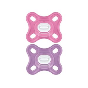 mam comfort baby pacifier, 100% lightweight silicone, sterilizer case, girl, 0-3 months (pack of 2)