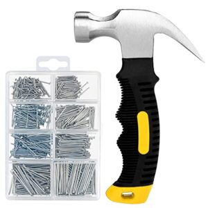 kurui 700pcs small nails for hanging pictures assortment kit & 8oz small hammer, mini hammer set with hardware nails assorted set, 280 wall nails & 280 finishing nails