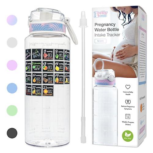 BellyBottle Pregnancy Water Bottle Tracker (BPA-Free) Pregnancy Must Haves First Trimester - Pregnancy Gifts for Women - Pregnancy Essentials for Nausea Relief (includes Weekly Stickers + Straw) CLEAR