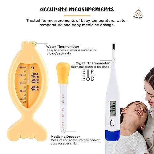 Soft Guru Baby Healthcare and Grooming Kit | Nursery Essentials for Newborns Gift Set | Includes Thermometer, Nail Clippers, Soft Brush & Baby Shower Basket Registry Items.