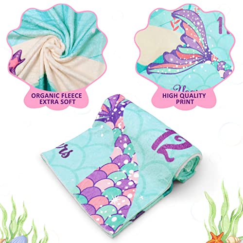 Eunikroko Mermaid Baby Monthly Milestone Blanket Mermaid Fleece Blankets Baby Girls Pictures Growth Tracker Photography Background Weeks Months with Props for Newborn Infants Shower Gift (50” x 40”)