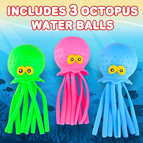 ArtCreativity Octopus Water Balls, Set of 3, Rubber Kids’ Bath Toys, Sensory Stress Relief Pool Toys for Kids, Cute Goodie Bag Fillers for Boys and Girls, Pink, Blue and Green