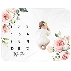 kute 'n' koo premium fleece baby monthly milestone baby blanket for boy girl | large personalized photography background blankets | thick flannel for mom newborn