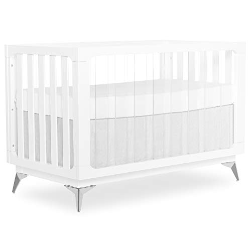 Evolur Acrylic Millennium 4-in-1 Convertible Crib-Modern Full Size Crib I Baby Crib I Easily Coverts to Toddler Bed & Dayday I  Adjustable Mattress Support Base I Acrylic Slats I in White to Reflect