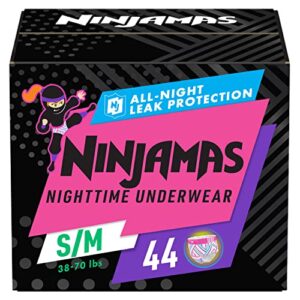 pampers ninjamas nighttime bedwetting underwear girls size s/m (38-65 lbs) 44 count (packaging & prints may vary)