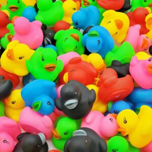 classic rubber duck toy duckies for kids, six solid colors, bath birthday gifts baby showers classroom summer beach and pool activity, 2" (12-pack)