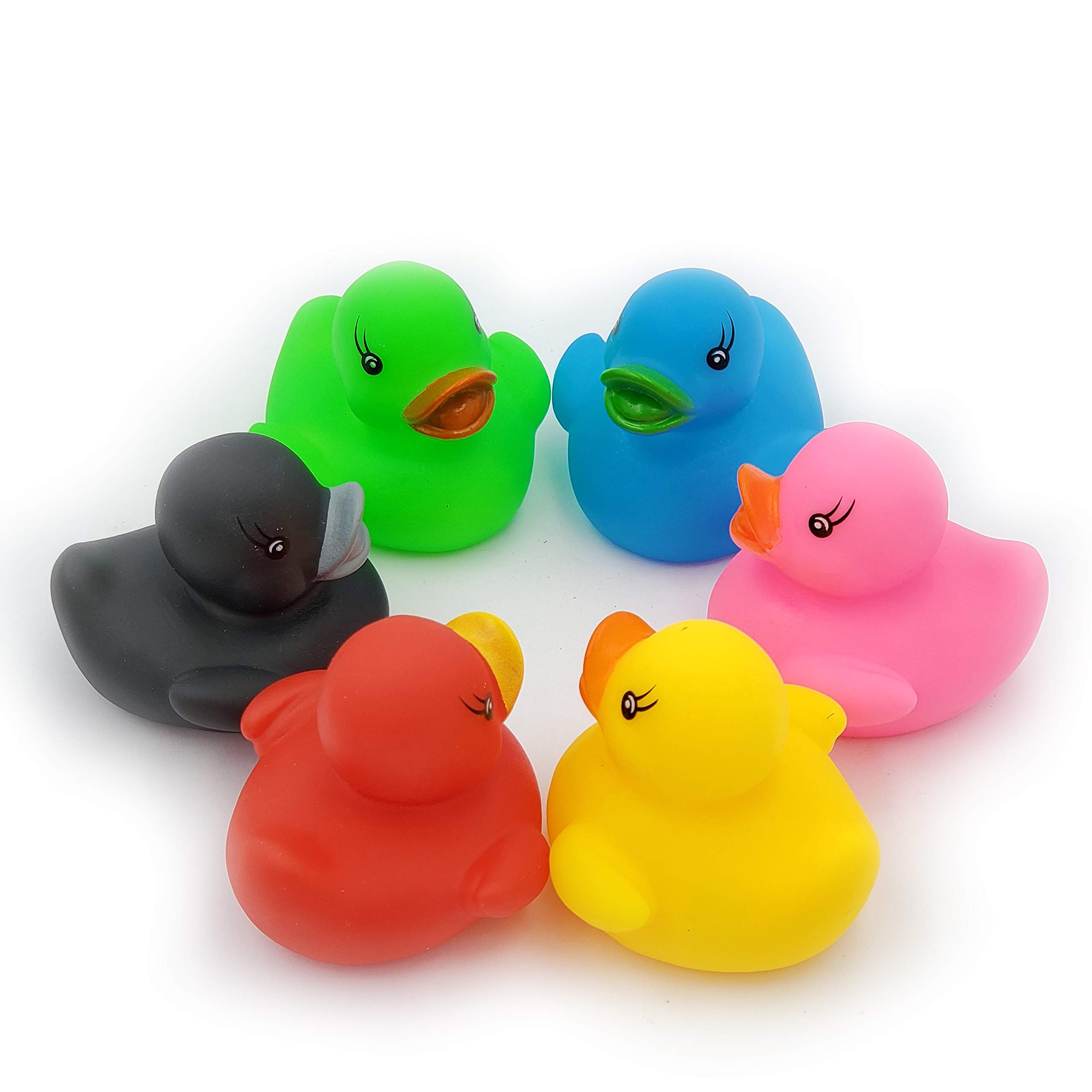 Classic Rubber Duck Toy Duckies for Kids, Six Solid Colors, Bath Birthday Gifts Baby Showers Classroom Summer Beach and Pool Activity, 2" (12-Pack)