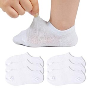 jormatt 6 pairs toddler little girls boys no show socks thin cotton soft anti slip low cut socks breathable with grips, white s