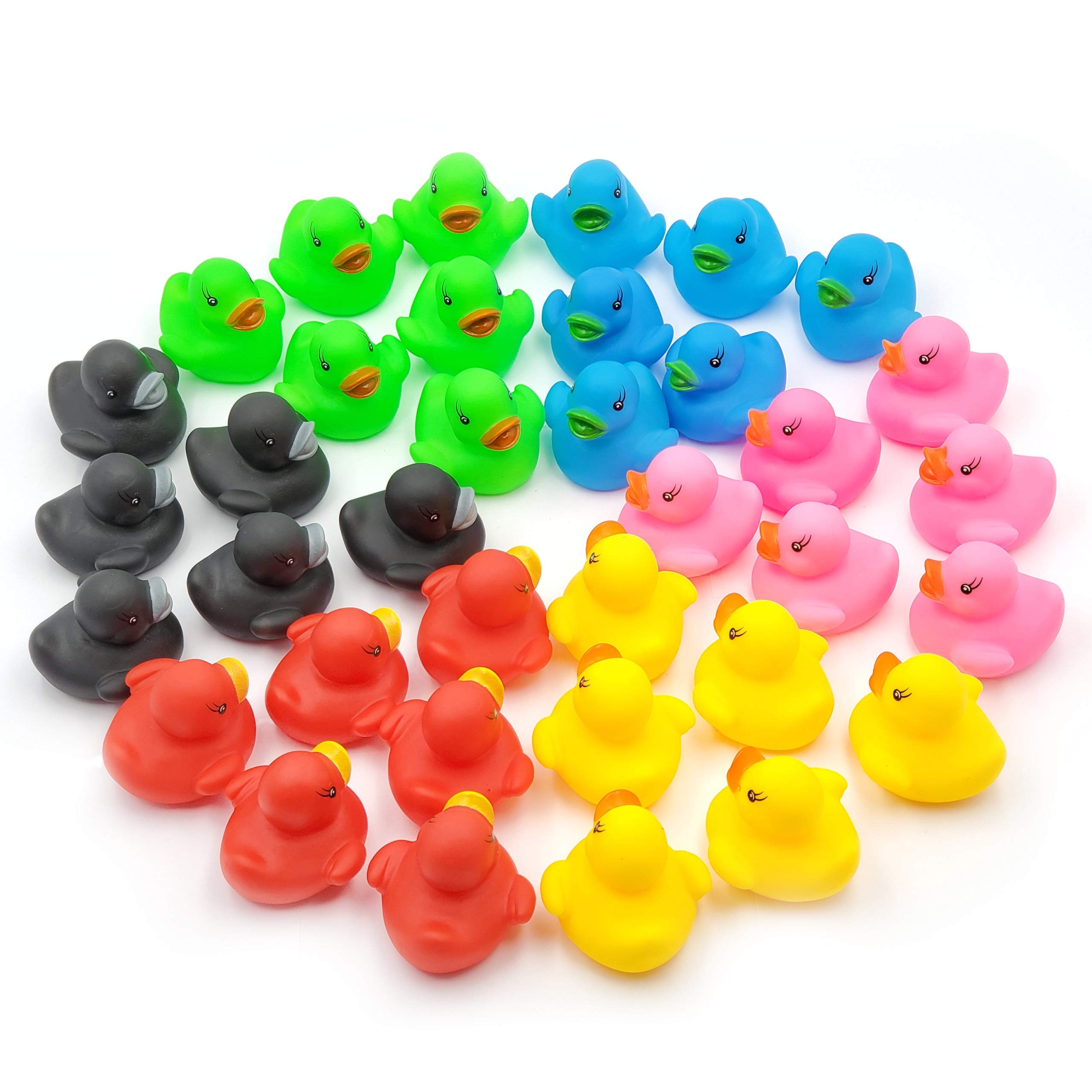 Classic Rubber Duck Toy Duckies for Kids, Six Solid Colors, Bath Birthday Gifts Baby Showers Classroom Summer Beach and Pool Activity, 2" (12-Pack)