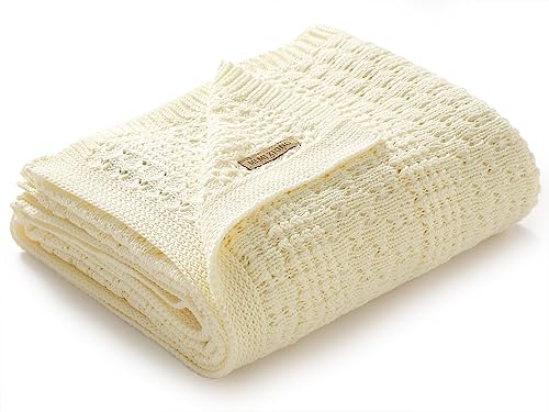 mimixiong 100% Pure Cotton Baby Blanket Extra Soft Cellular Neutral Swaddle Receiving Crib Blanket for Newborn Baby Boy Girl Size Ivory 30 x 40 inches