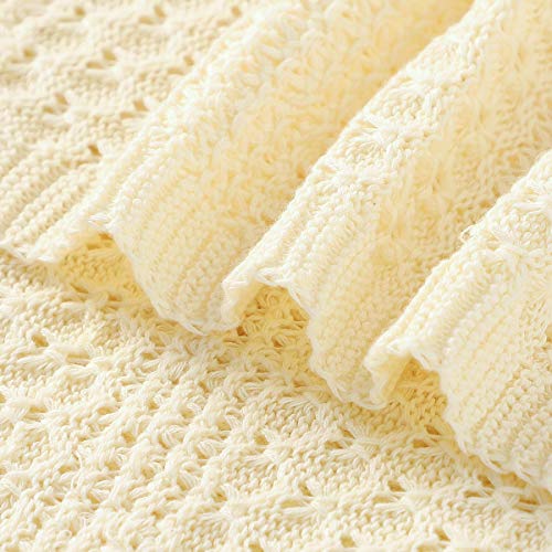 mimixiong 100% Pure Cotton Baby Blanket Extra Soft Cellular Neutral Swaddle Receiving Crib Blanket for Newborn Baby Boy Girl Size Ivory 30 x 40 inches