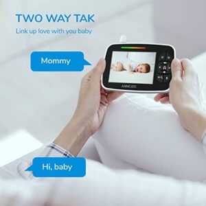ANMEATE Baby Monitor with Remote Pan-Tilt-Zoom Camera, 3.5” Large Display Video Baby Monitor with Camera and Audio |Infrared Night Vision |Two Way Talk | Room Temperature| Lullabies and 960ft Range