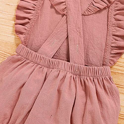 Shalofer Baby Girls One Year Old Outfits First Birthday Romper Cute Backless Ruffles Jumpsuit with Headband (Pink,12-18 Months)