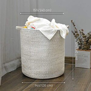 Labcosi Cotton Rope Laundry Basket with Handle-15”x15”x14”, Nursery Hamper and Storage Bin for Blanket, Pillows and Stuffed Animals