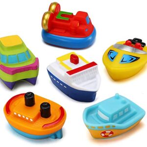 Bath Toys, 6 Packs Light up Boat Floating Rubber Set, Flashing Color Changing Light in Water, Tub Gift for Baby Infant Toddler Child Kid, Bathtub Ship Toy for Bathroom Shower Game Swimming Pool Party